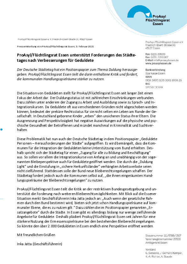 Pressemitteilung zum Positionspapier Städtetag Geduldete 05.02.2021 (PDF-Dokument)